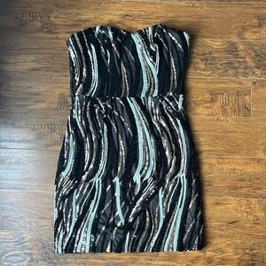 Dress the Population Black sequined dress, size M, redouble straps, NWT